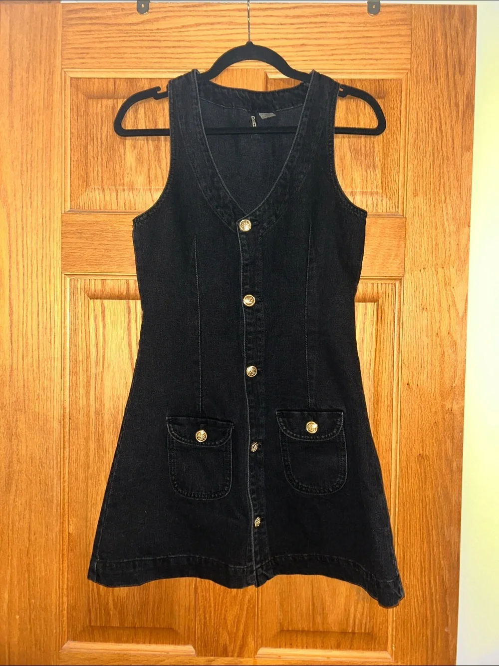 H&M Divided Sleeveless Black Denim Button-Up Mini Dress | Size Small